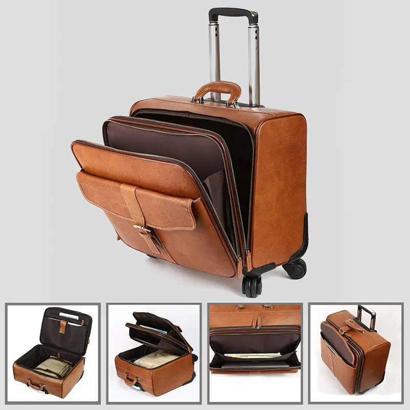 China Leather Rolling Luggage Wheeled Cabin Luggage Manufacturer, Factories