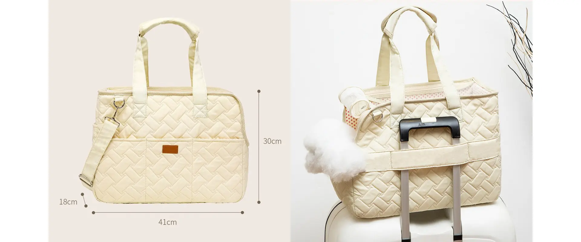 Pet carrier handbag showcasing its suitability for small and medium-sized pets