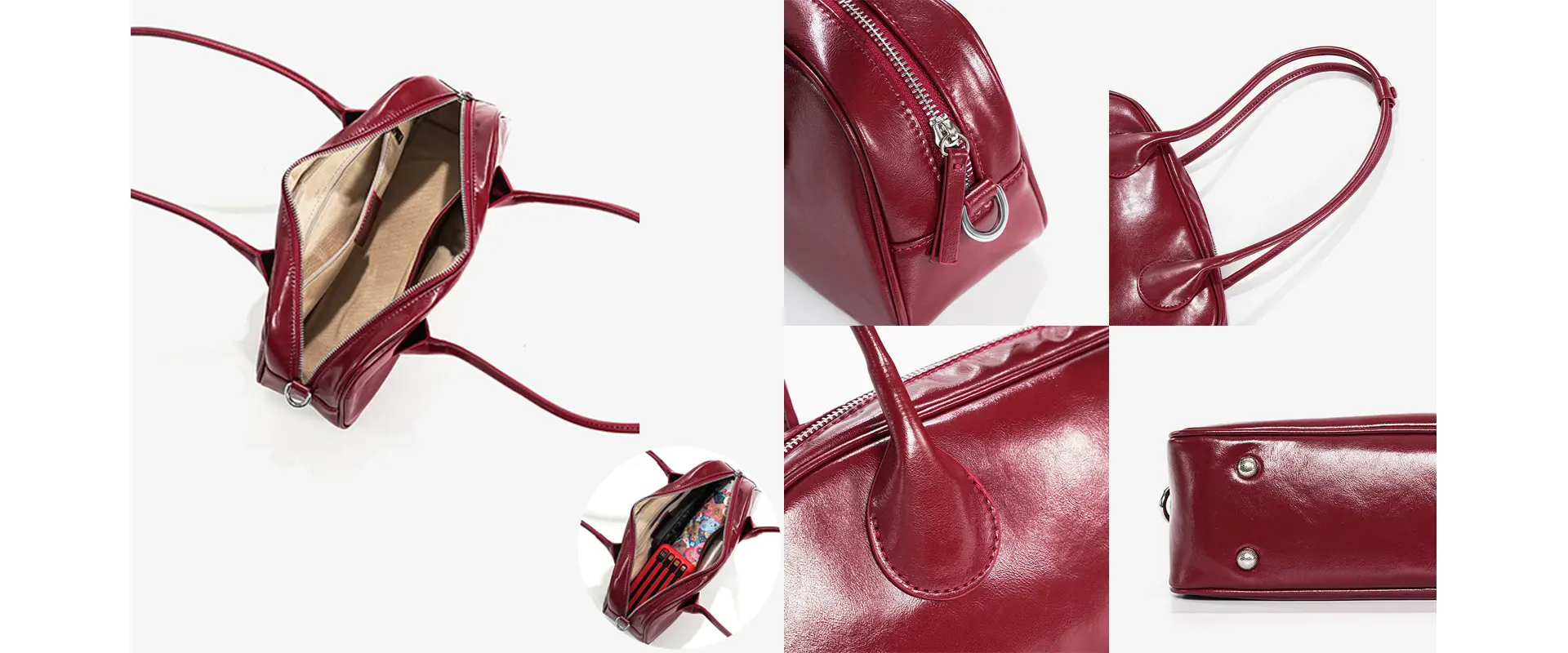 Top-grain cowhide leather handbag details