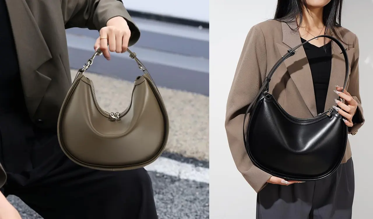 Dumpling shape leather bag details