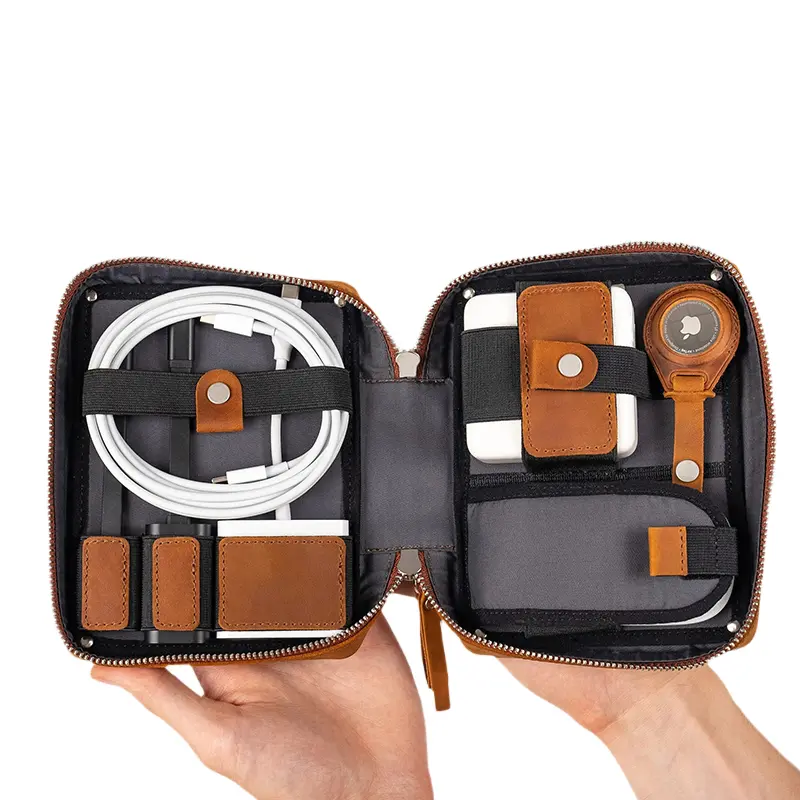 China Electronic Accessory Bag Leather Cable Organizer Manufacturer, Supplier