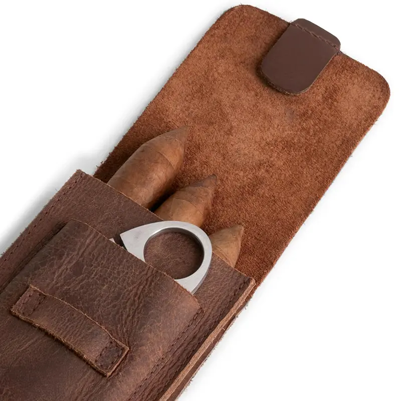 Wholesale Men's Handmade Full Grain Leather Humidor Triple Humidor with Knife Slots Manufacturer, Suppliers