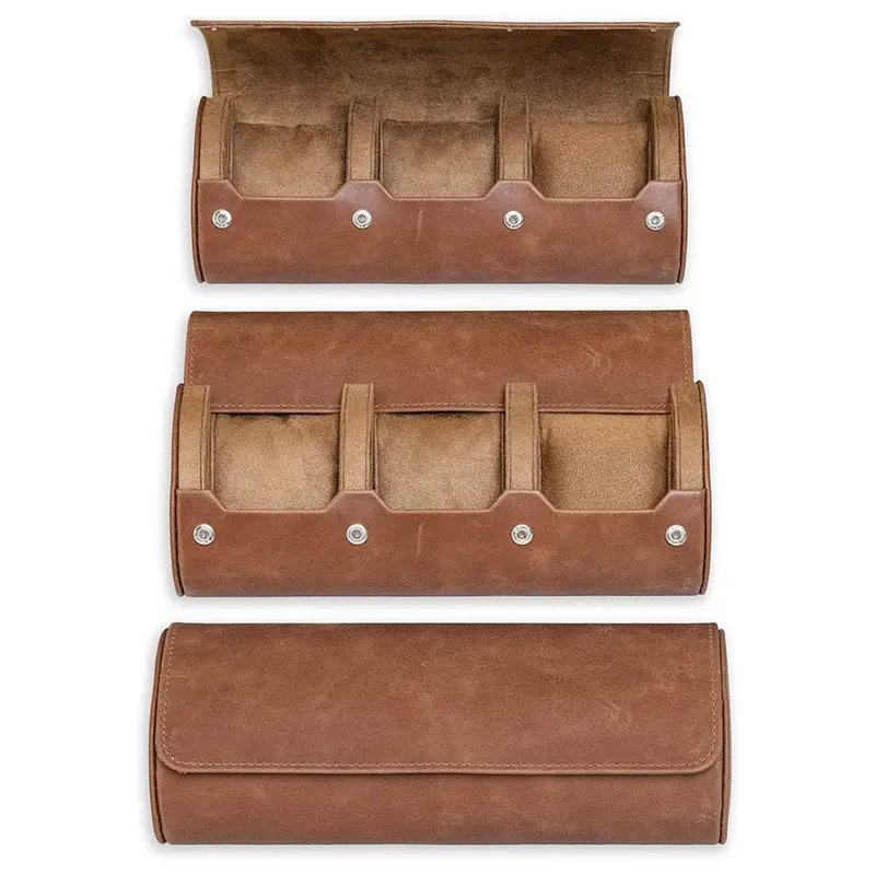 Wholesale Genuine Leather Portable Watch Box Watch Roll-up Travel Box for 3 Watches Suppliers, Supplier