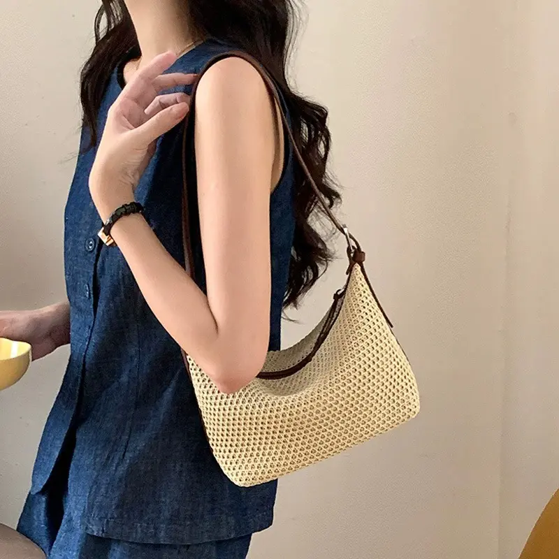 China Women's Straw Bag Hobo Bag Shoulder Crossbody Bag Dumpling Bag Manufacturer, Factory