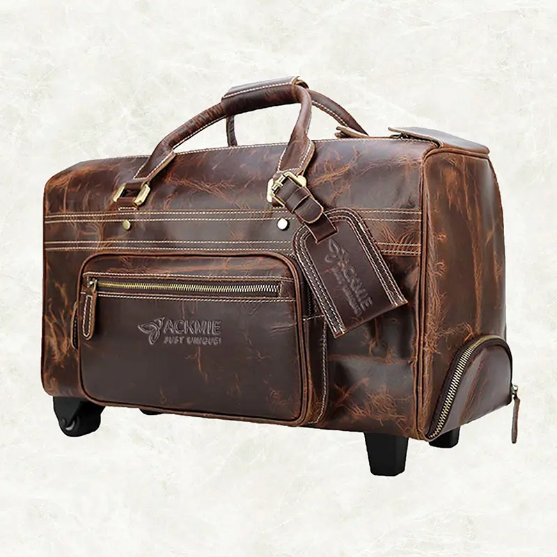 China Large Capacity Genuine Leather Trolley Duffel Bag Manufacturers, Suppliers