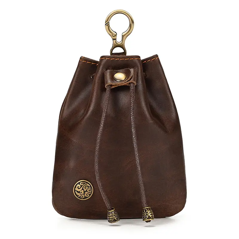 China Leather Mini Medieval Pouch Keychain Small Leather Drawstring Pouch Coin Pouch Manufacturers, Factories