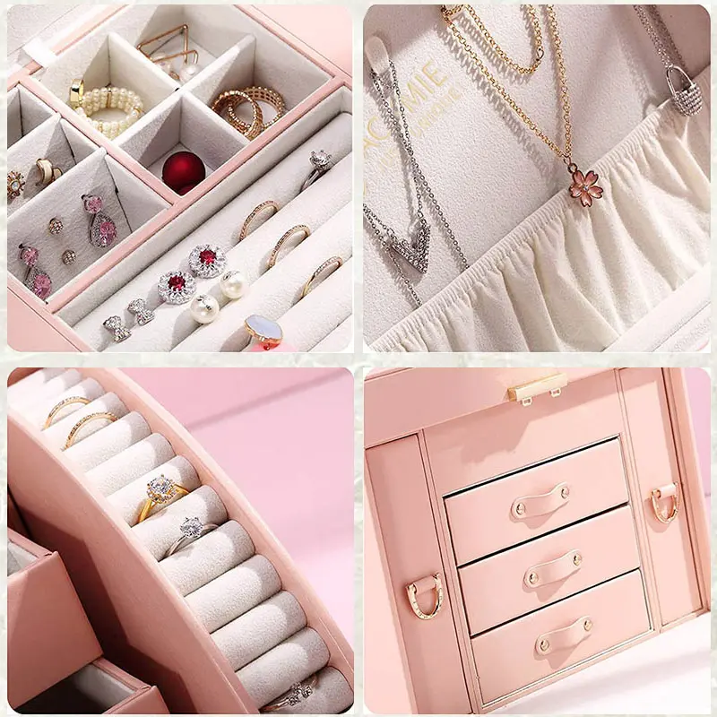 China Multi-layer PU Leather Jewelry Box with Mirror and Lock Factory, Factories