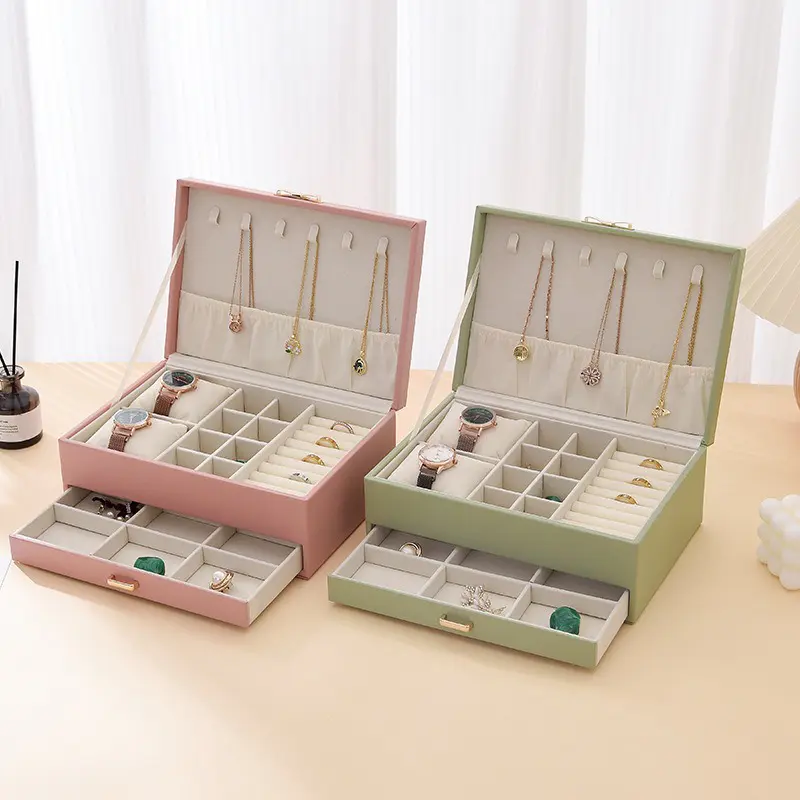 China Striped Jewelry Box Double Layer Large Capacity Necklace Sorage Box Factory, Factories