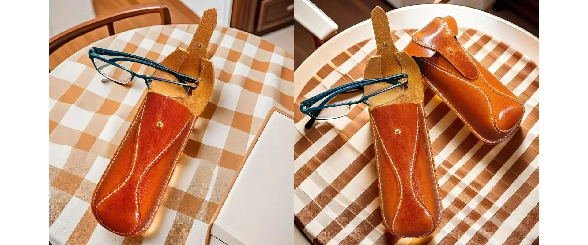Handcrafted leather eyeglass case details