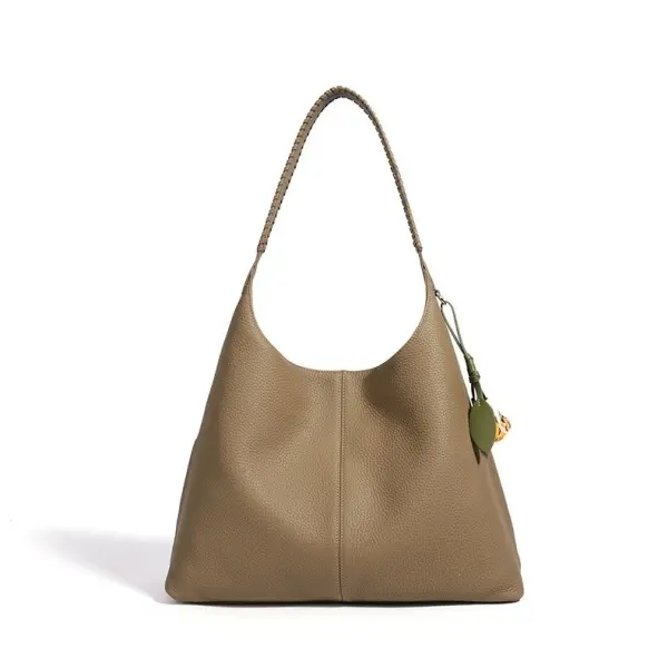 Wholesale Customized Women's Genuine Leather Luxury Button Closure Waterproof Polyester Lining Shoulder Strap Outdoor Tote Bag-Ackmie Manufacturers, Supplier