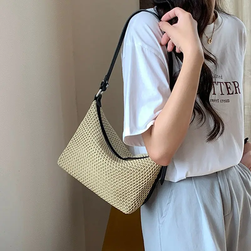 China Women's Straw Bag Hobo Bag Shoulder Crossbody Bag Dumpling Bag Manufacturer, Factory