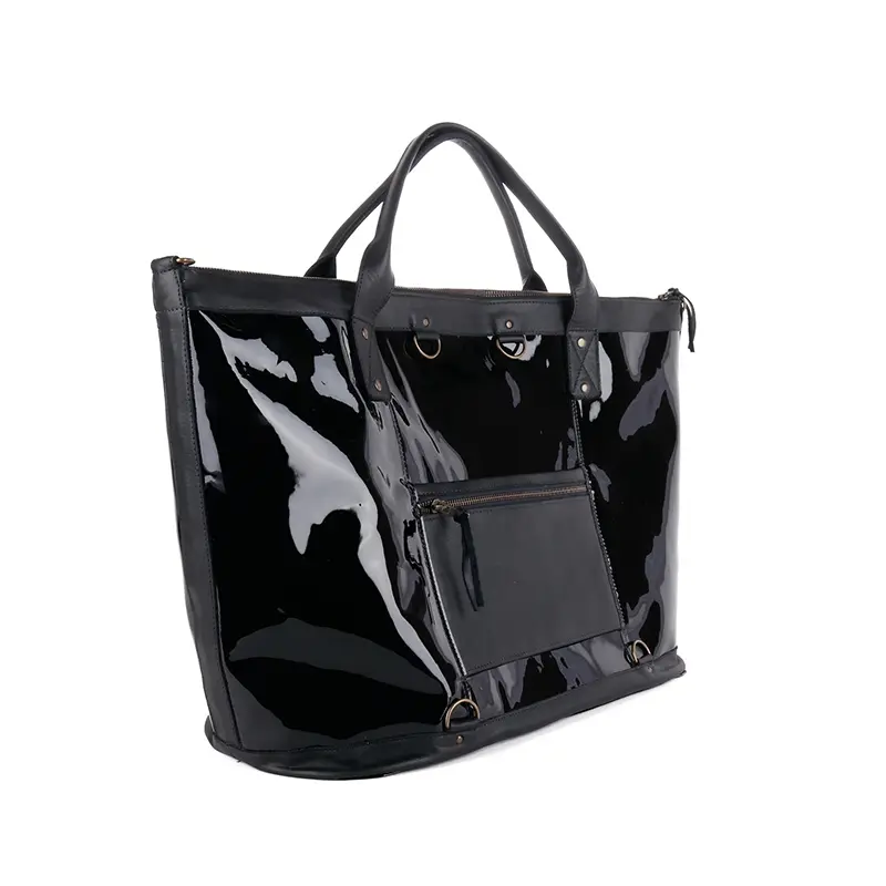 China Black Patent Leather Weekender Duffle Bag Manufacturer, Factory