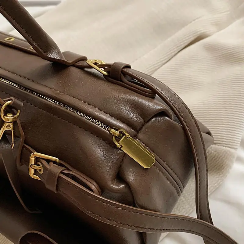 Wholesale PU Leather Casual Retro Handbag Boston Bowling Bag with Glasses Bag Factories, Supplier