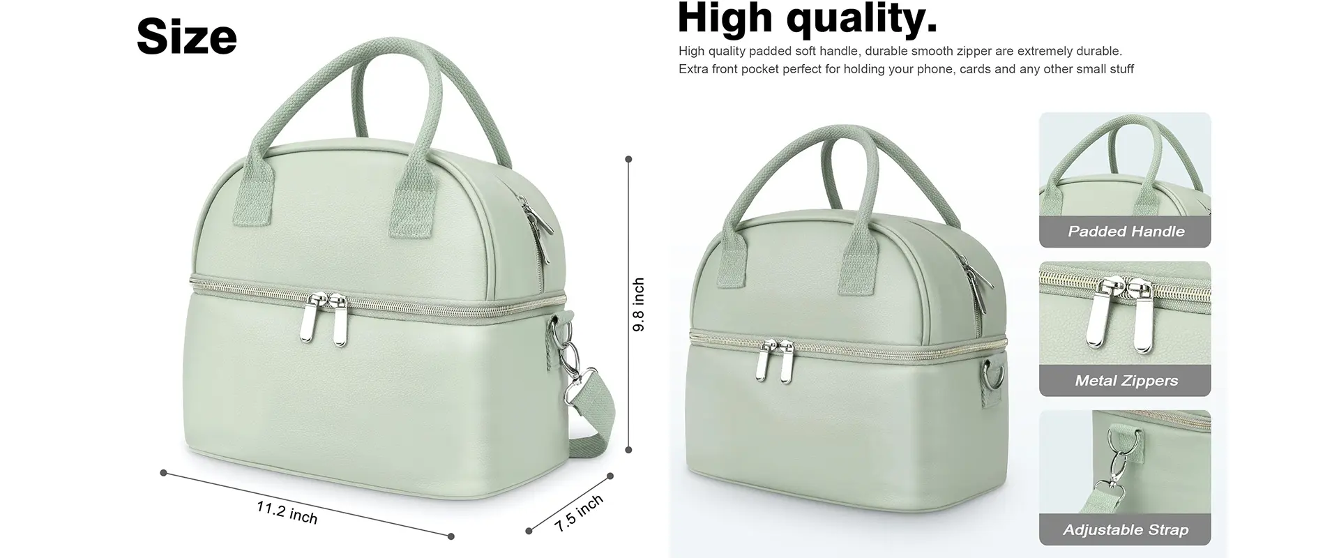 Double-deck lunch bag dimensions and storage space design