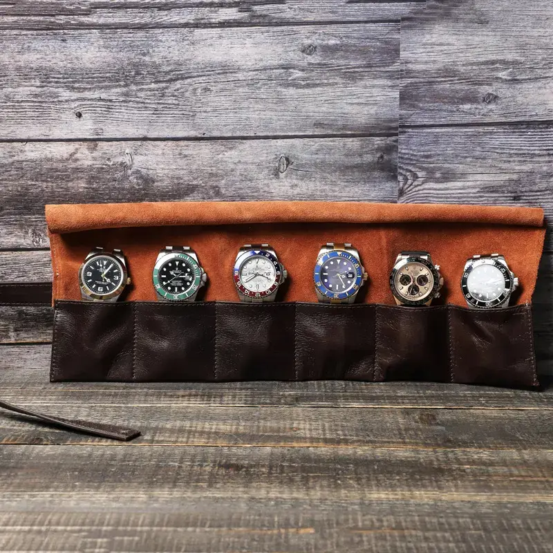 Wholesale Multifunctional Genuine Leather Watch Roll With 6 Pockets Manufacturer, Suppliers