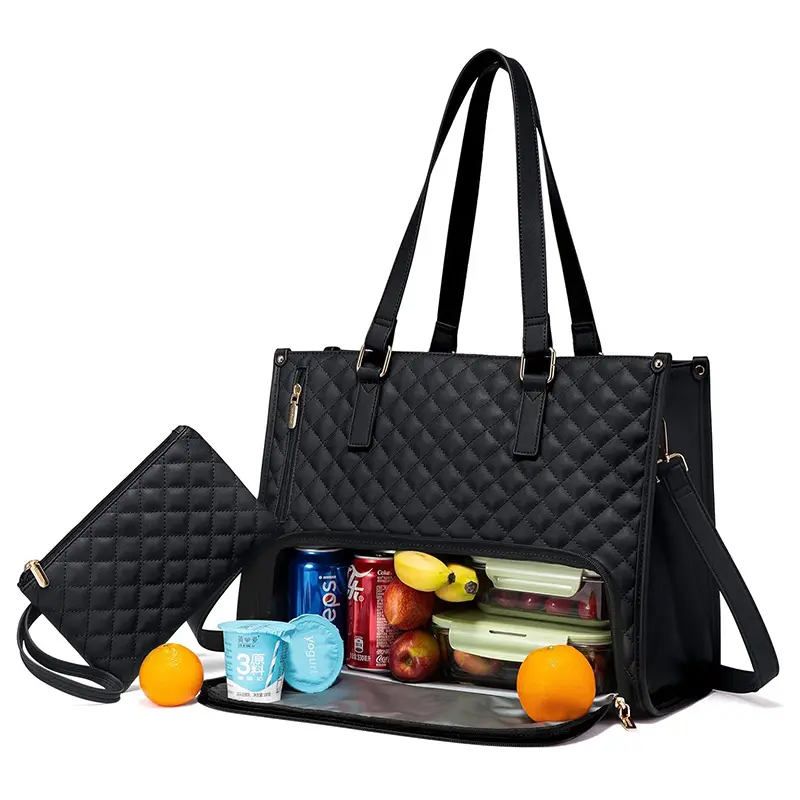 Wholesale Quilted Large Capacity Lunch Tote 15.6 Inch Laptop Bag with Insulated Lunch Compartment Manufacturers, Factories