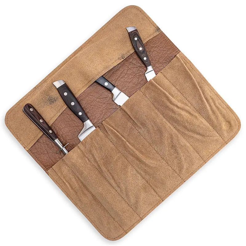 China Knife Roll Bag Genuine Leather Chef Knife Bag 7 Slots Suppliers, Supplier
