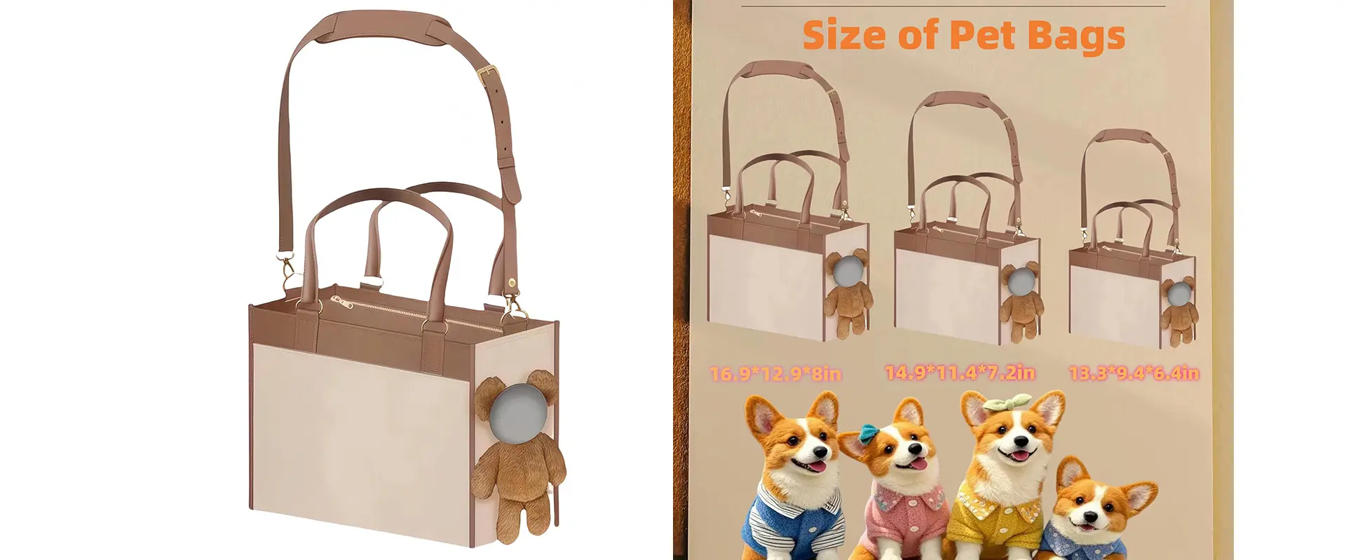 Teddy Bear Design Dog Purse Detail View
