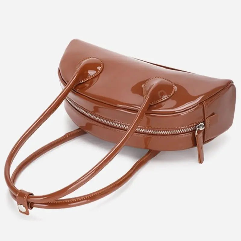 China Women's Patent Leather Bowling Bag Small Top Handle Shoulder Bag Manufacturer, Supplier
