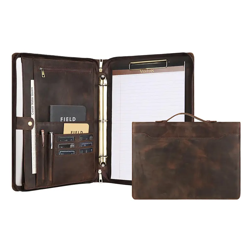 China Men's Document Bag Leather Binder Leather Document Bag with Handle Manufacturer, Factory