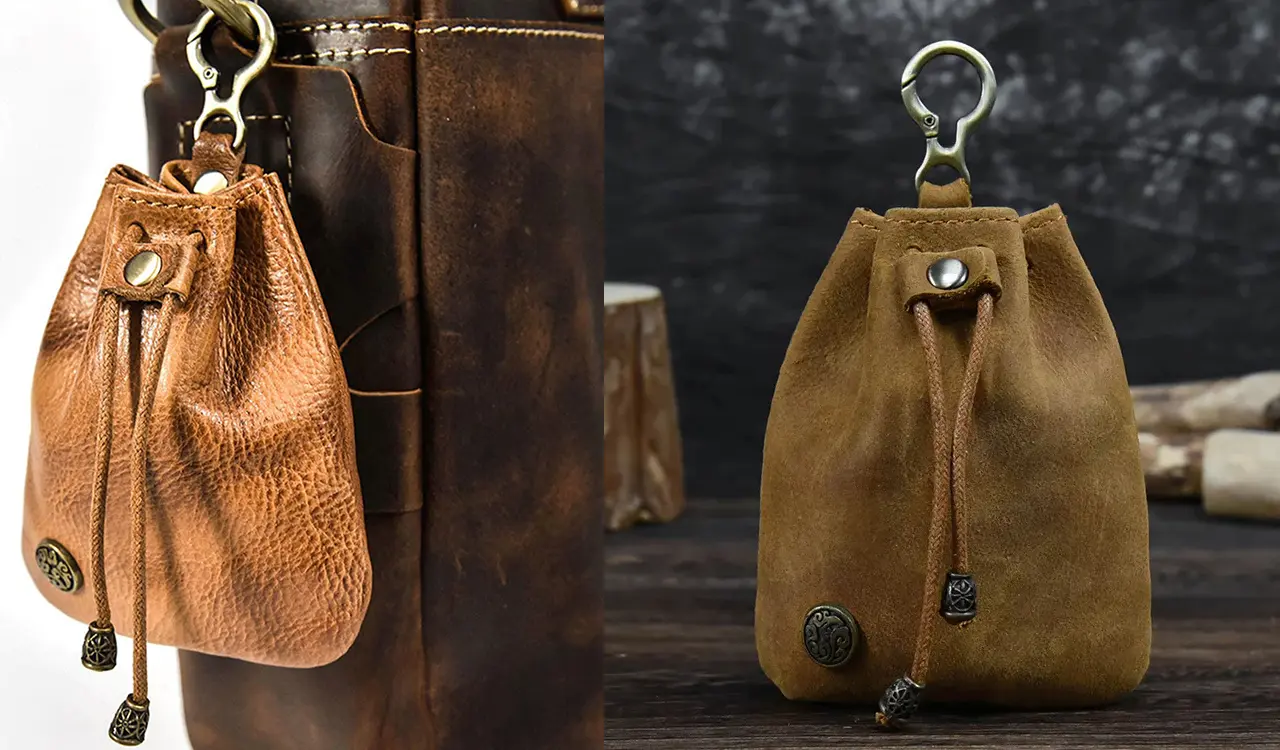 Medieval Leather Drawstring Coin Purse - View 3