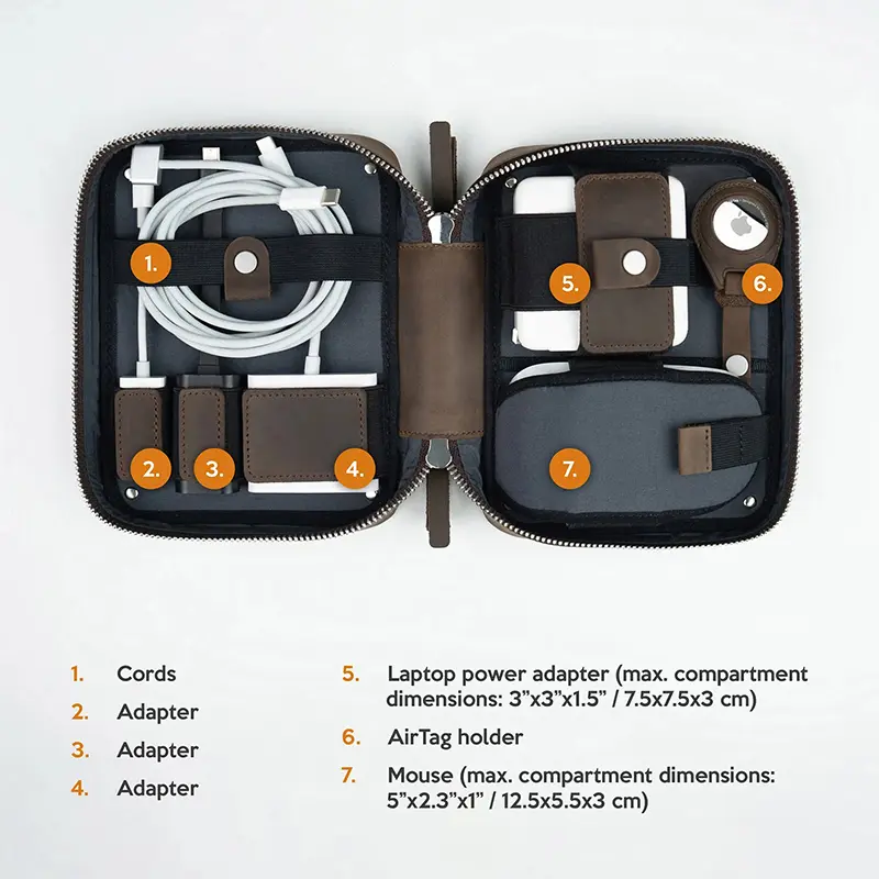 China Electronic Accessory Bag Leather Cable Organizer Manufacturer, Supplier