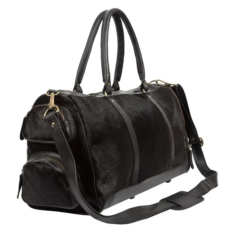 Wholesale Black Pony Hair Leather Weekend Bag Duffel Bag Manufacturer, Factories