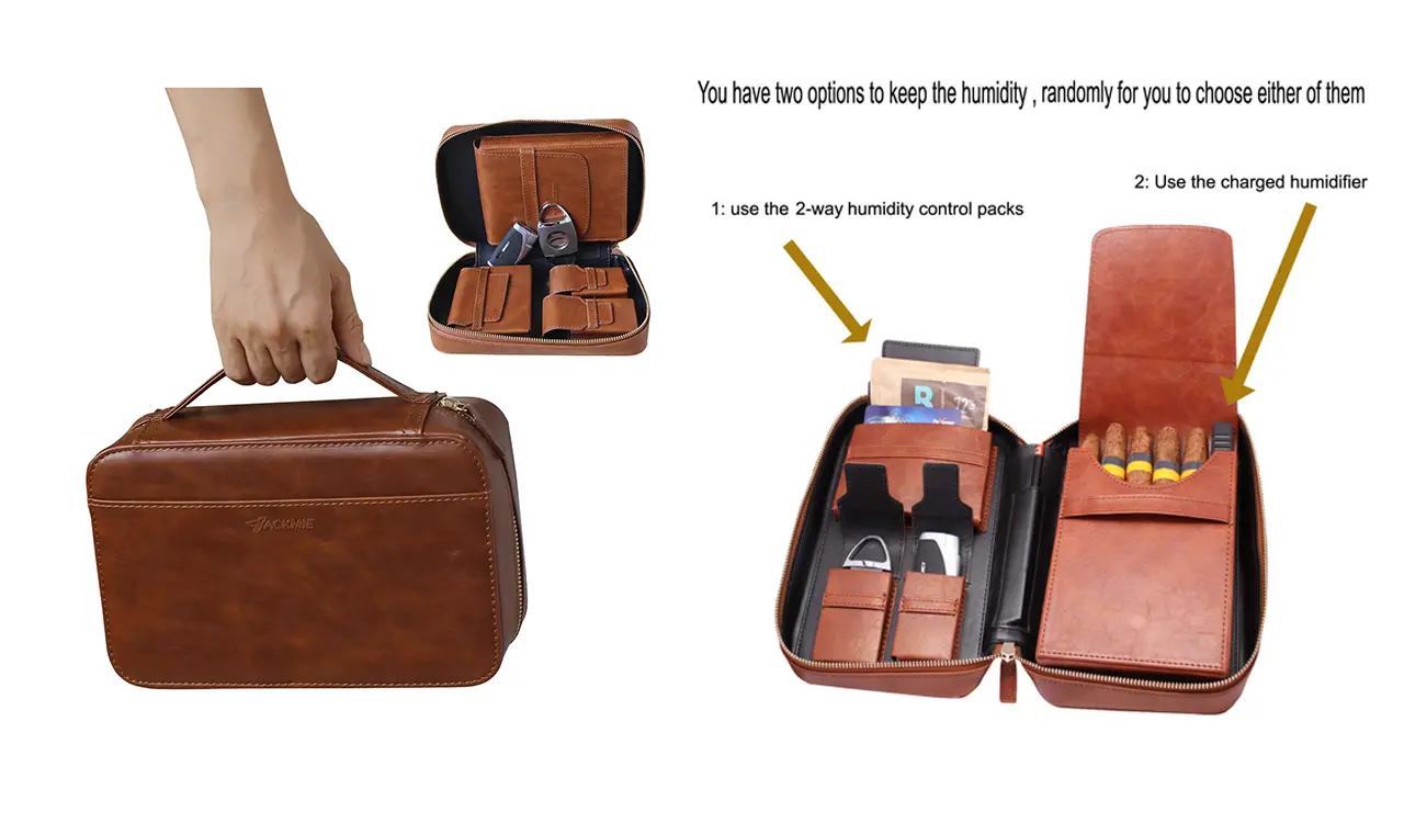 Luxury cigar case wrapped in brown leather