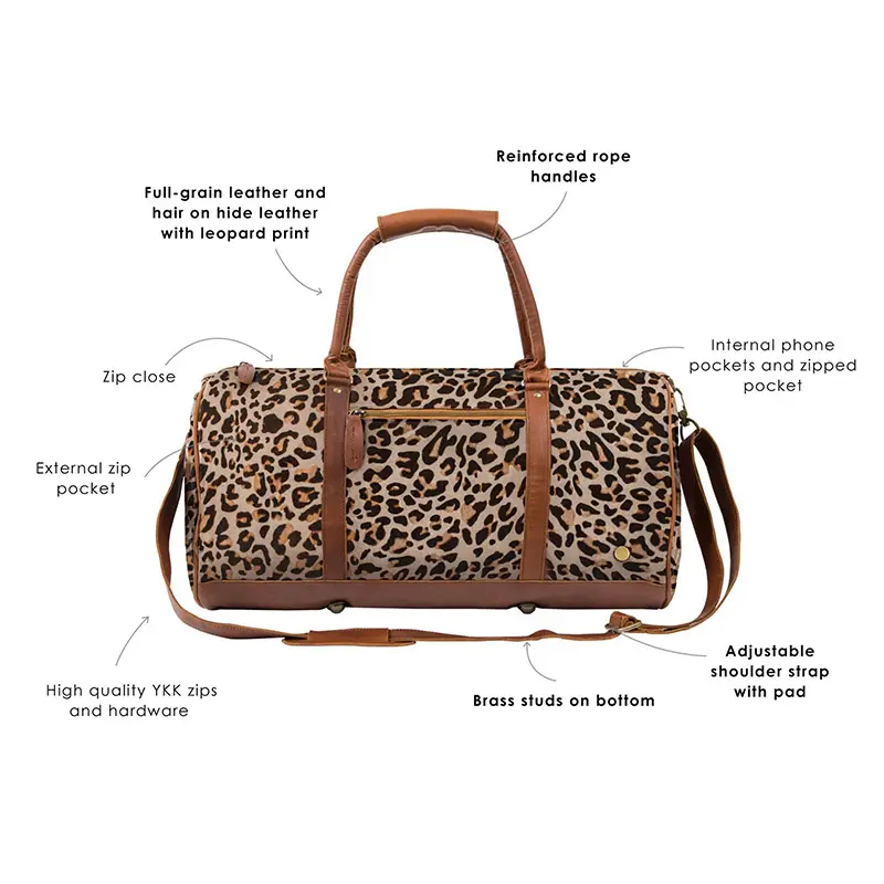 China Leopard Print Cowhide Weekend Travel Bag Factory, Factories