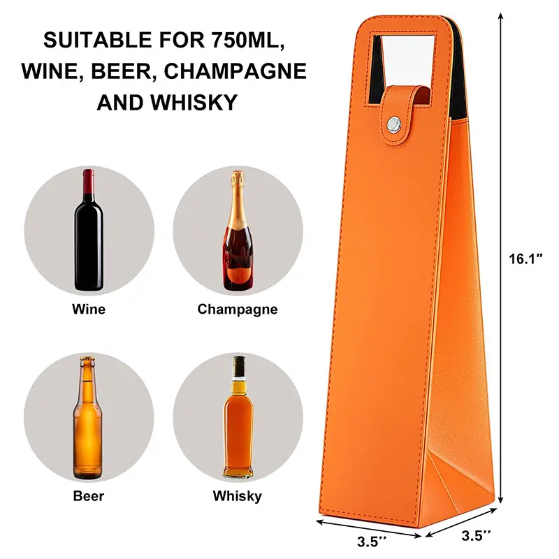 China Reusable Leather Wine Tote Bag Single Bottle Champagne Beer Gift Bag Factories, Supplier