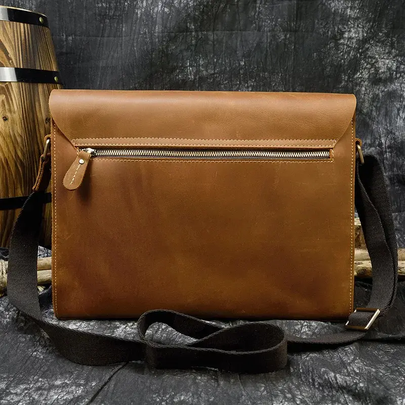 China Genuine Leather Large Capacity Messenger Crossbody Bag Vintage Laptop Bag Factories, Suppliers