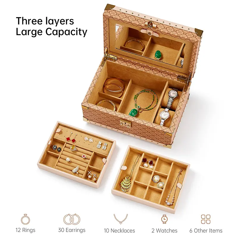 China 3 Layers Jewelry Box Vintage Jewelry Storage Box with Mirror Factories, Suppliers