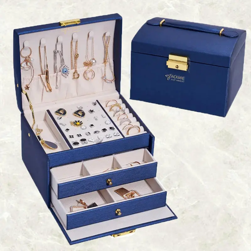 China Leather Jewelry Box Lockable 3-layer Drawer Storage Box Manufacturers, Factories