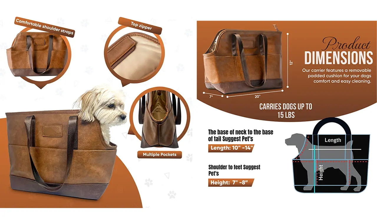 Faux leather dog carrier side view