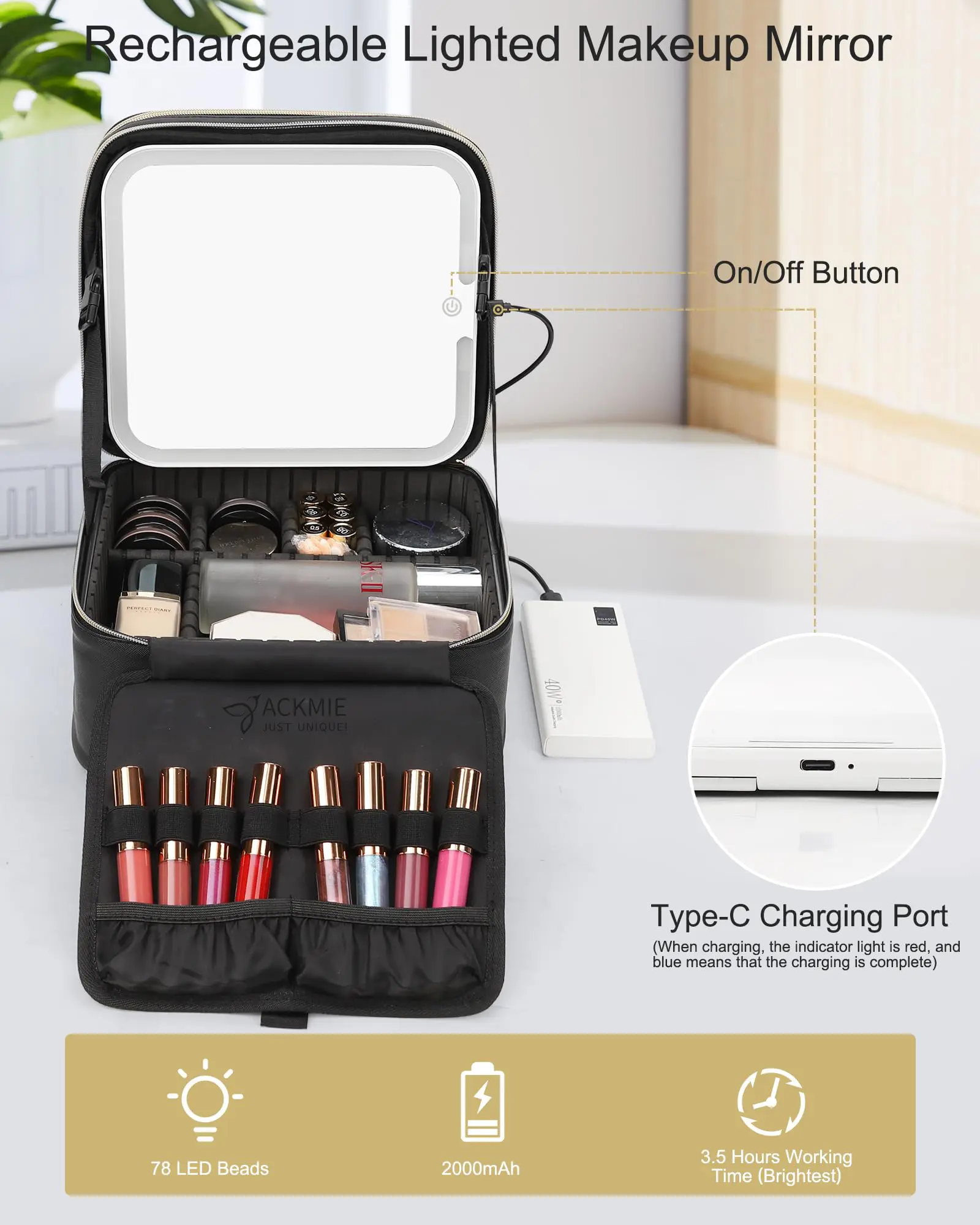 China Relavel Dual Layer Makeup Bag with LED Mirror Manufacturers, Suppliers