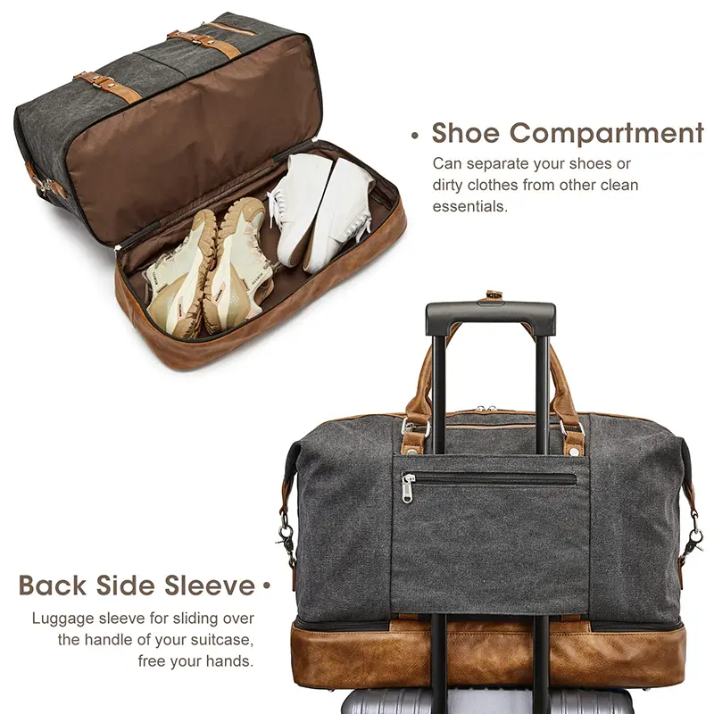 China Women Canvas PU Leather Duffel Weekender Bag Tote Bag Factory, Factories