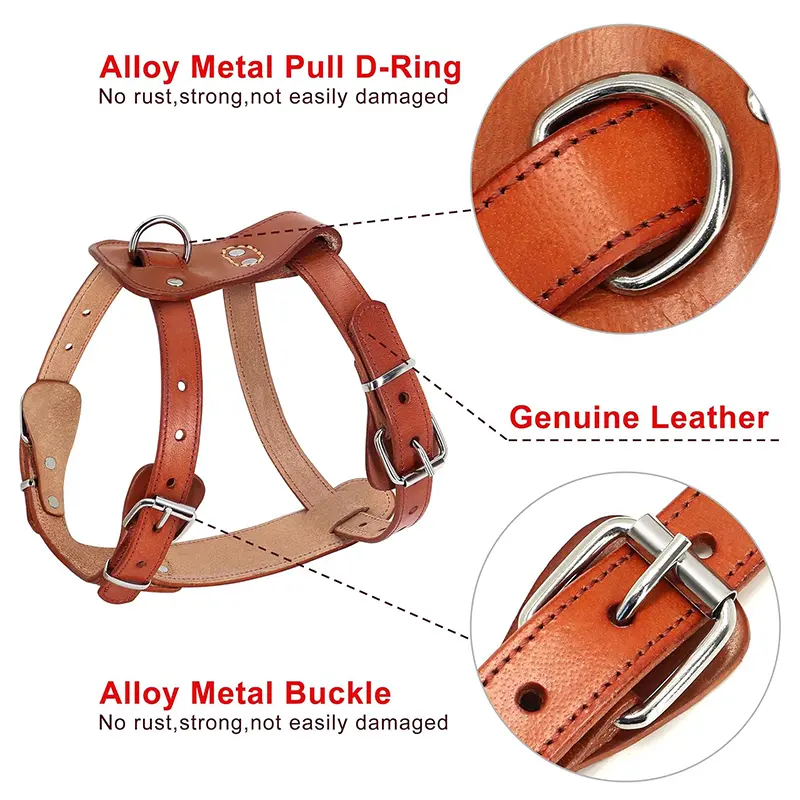 China Genuine Leather Dog Harness Small Dog Harness Pet Easy Adjustable Dog Harness Factories, Suppliers