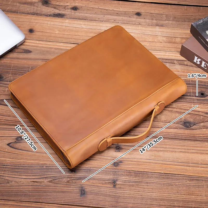 China Genuine Leather Zipper Business Folder Organizer with Hidden Handle Manufacturer, Factories
