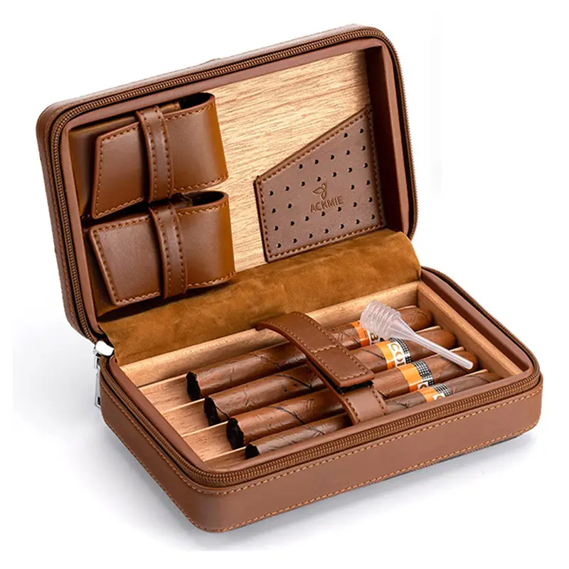 China Luxury Leather Cigar Humidor Travel Cedar Cigar Case Manufacturers, Suppliers