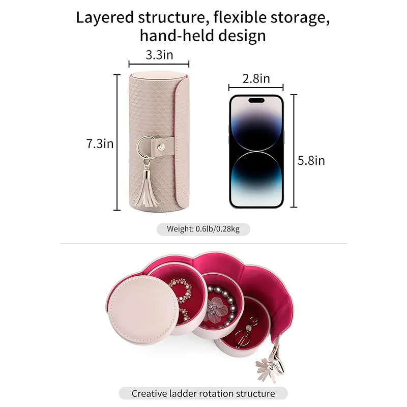 China Small 3 Layer Cylindrical Jewelry Case Travel Necklace Storage Box Factories, Supplier