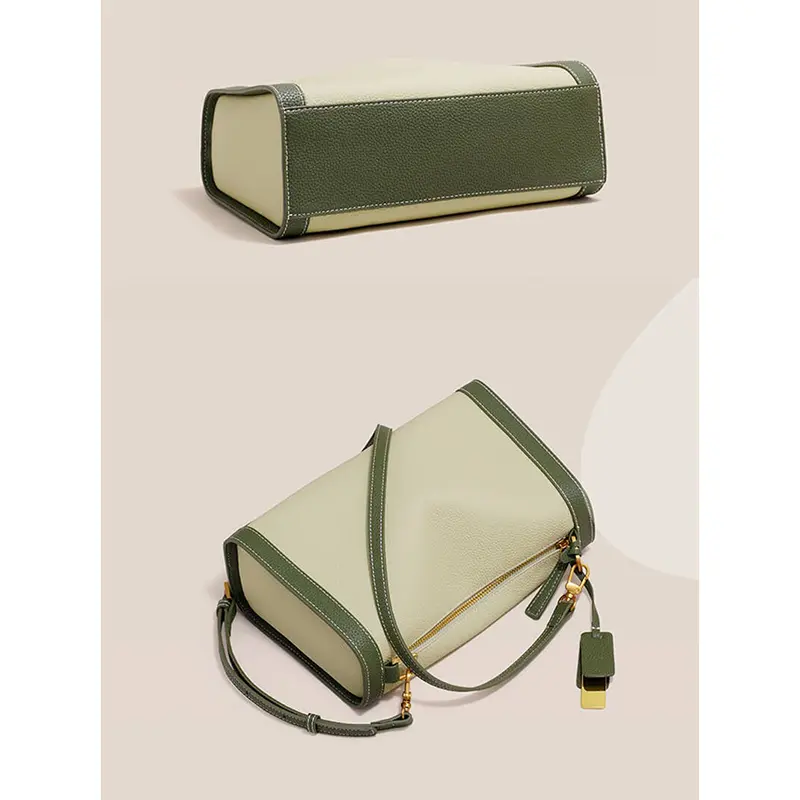 China Colorblock Genuine Leather Boston Shoulder Bag Factory, Suppliers
