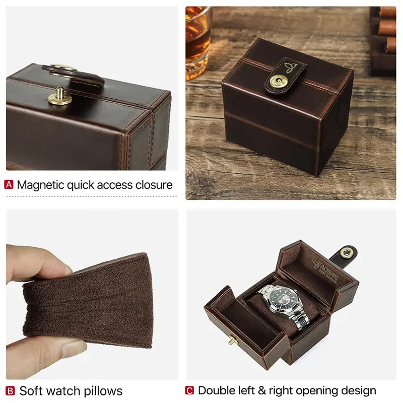 China Genuine Leather Travel Watch Case Cube Shaped Organizer Factory, Factories