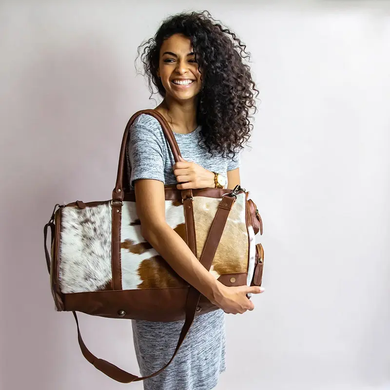 China Brown Pony Hair Leather Travel Bag Manufacturer, Factory