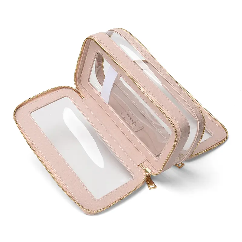China Double Layer Loaf Shaped Leather Transparent Makeup Brush Bag Factory, Factories