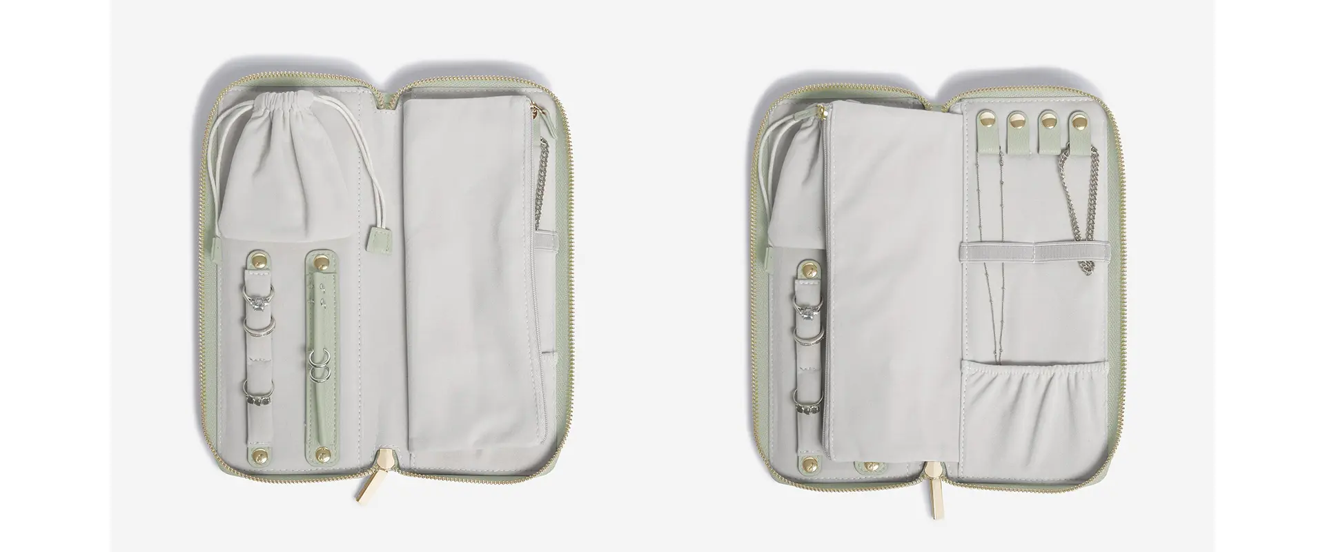 Interior organization of the travel jewelry roll