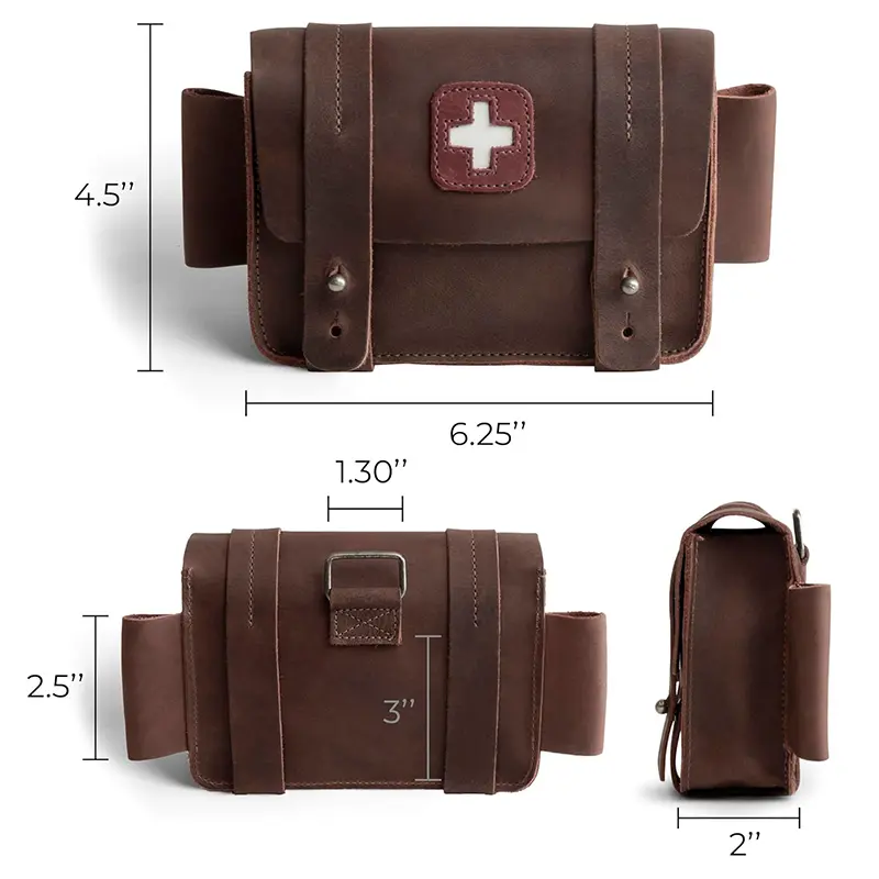 Wholesale Full Grain Leather First Aid Kit Mini Medical Storage Bag Suppliers, Supplier