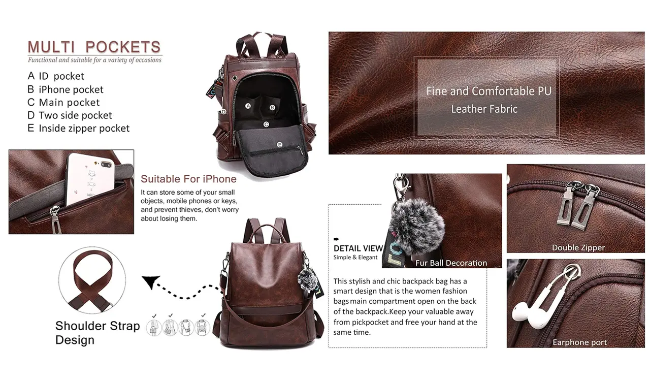 Anti-theft Nylon Backpack Purse Layout