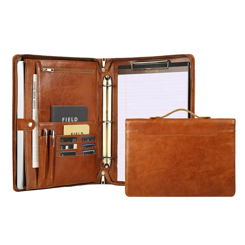 China Men's Document Bag Leather Binder Leather Document Bag with Handle Manufacturer, Factory