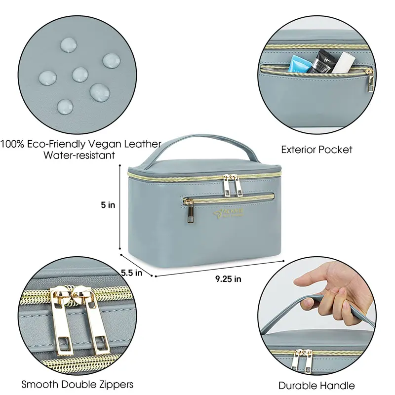 China Vegan Waterproof Leather Luxury Cosmetic Bags Manufacturers, Factories