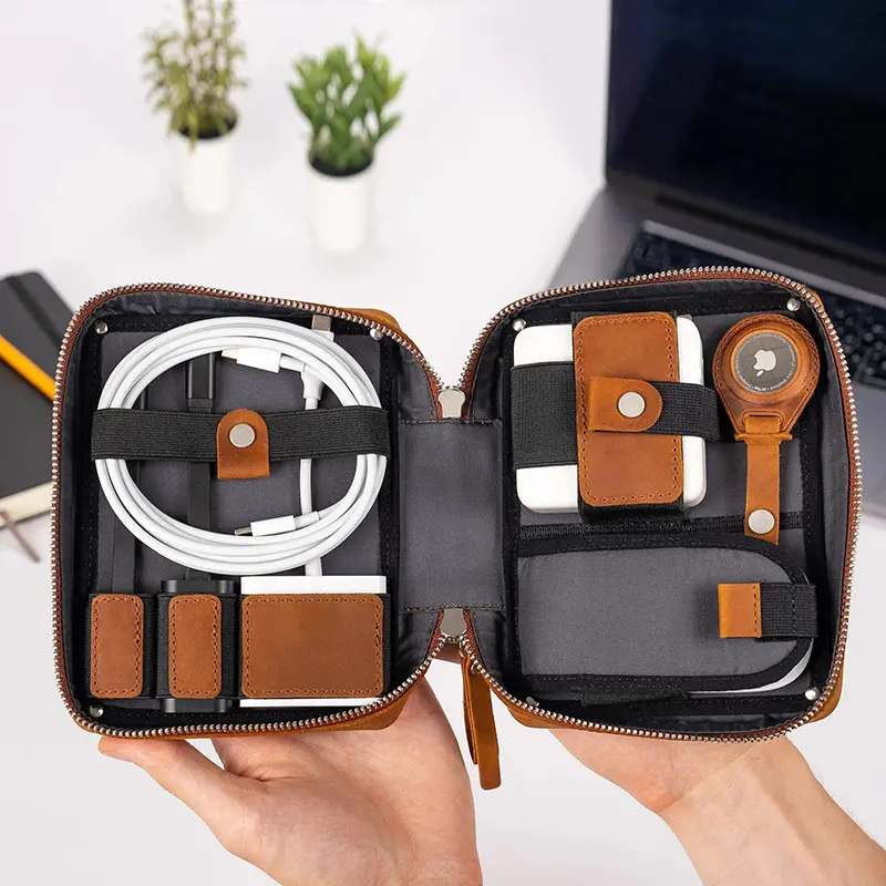 China Electronic Accessory Bag Leather Cable Organizer Manufacturer, Supplier